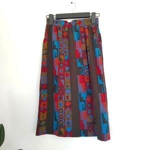 Vintage Antonella Ore 100% Italian Silk Abstract Geometric Print Midi Skirt